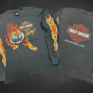 VTG Harley Davidson Untamed Flame Tiger Size XL Single Stitch Reprint Longsleeve
